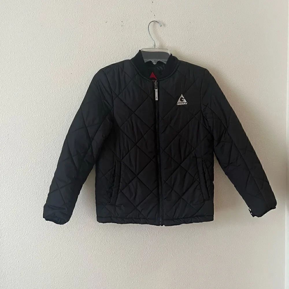 Gerry Long Sleeve Puffer Jacket Boys Size M 10/12 Black Quilted Full Zip Logo